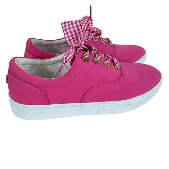 Izaac Mizarahi Live Pink Canvas Gingham Lace Up Fashion Sneakers Size 8.5 - Picture 3 of 12
